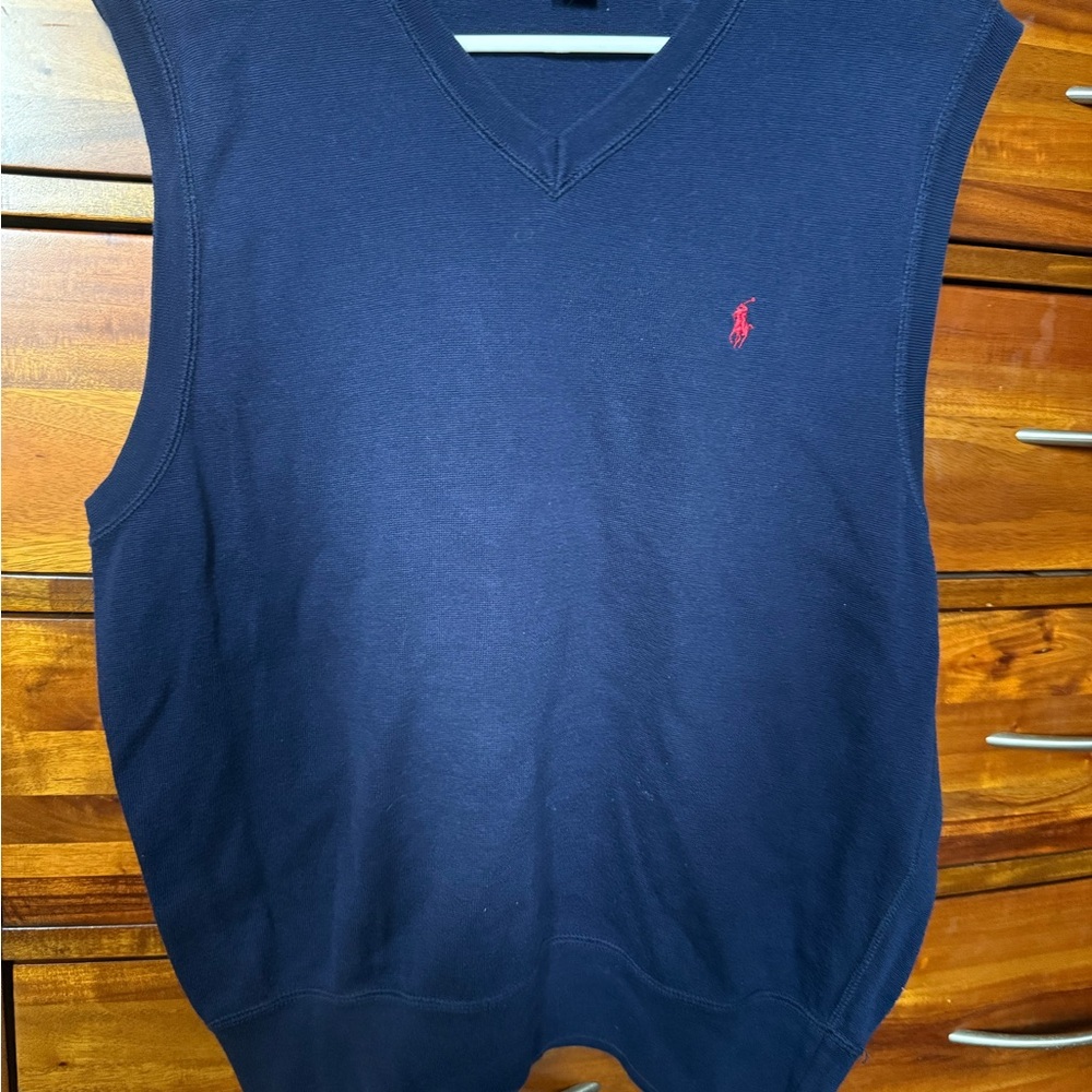 Navy Sleeveless Sweater Vest with Red Logo